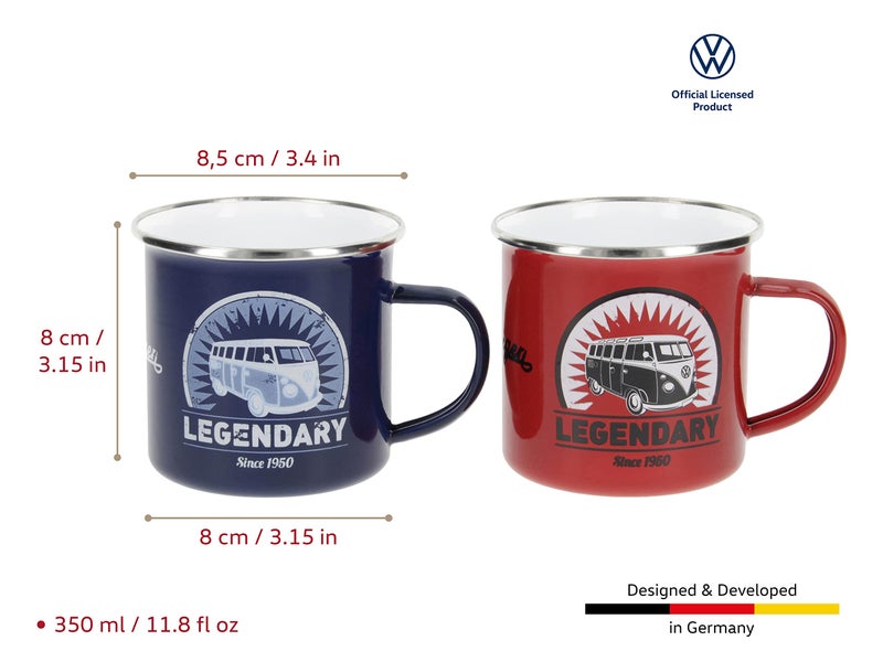 BRISA VW Collection - Volkswagen 2-piece Enamel CoffeeTea Mug Cup Set for Camping & Outdoor T1 Bus (Legendary/Red&Blue) (11.8 fl oz) - Image 3